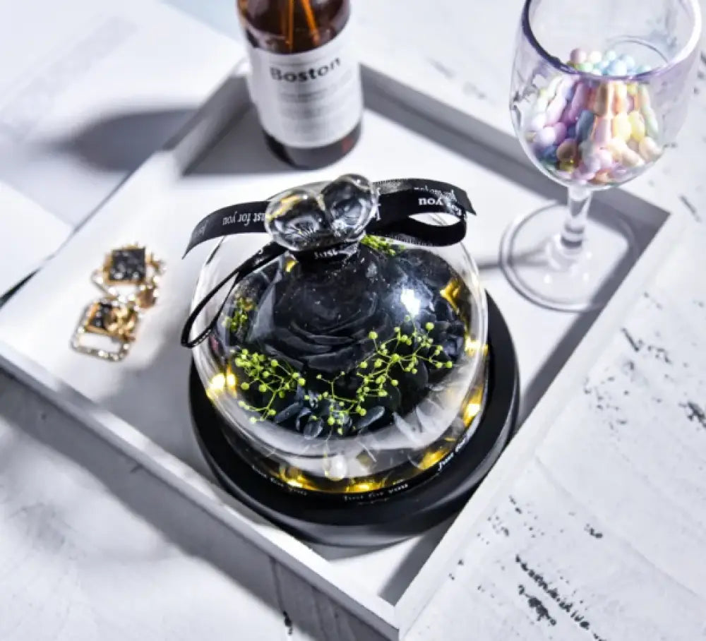 Preserved Rose in Glass Dome - Black / 115*90*110(1mm) - Home Decor