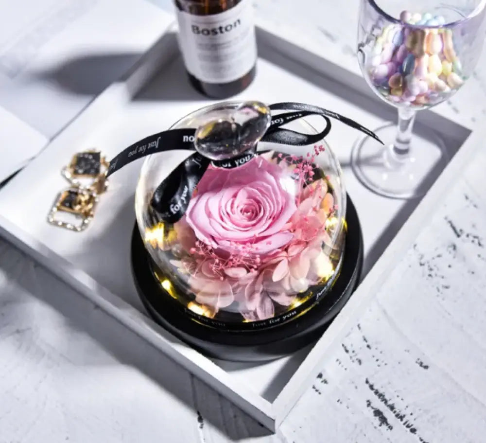 Preserved Rose in Glass Dome - Home Decor