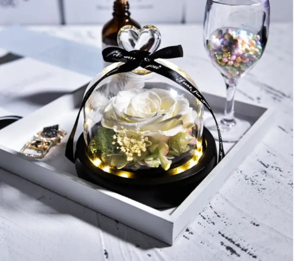 Preserved Rose in Glass Dome - Home Decor