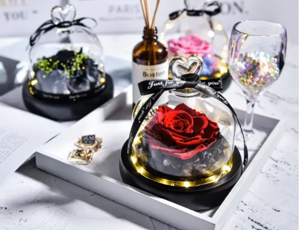 Preserved Rose in Glass Dome - Home Decor