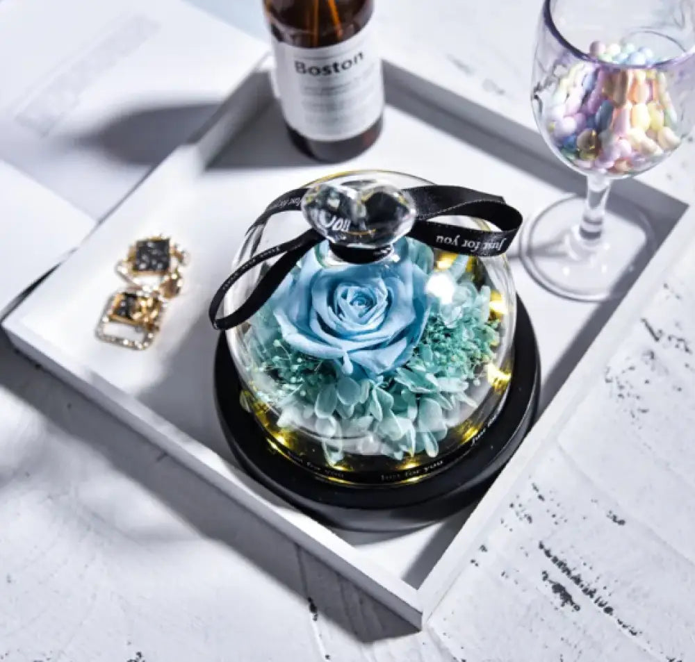 Preserved Rose in Glass Dome - Light Blue / 115*90*110(1mm) - Home Decor