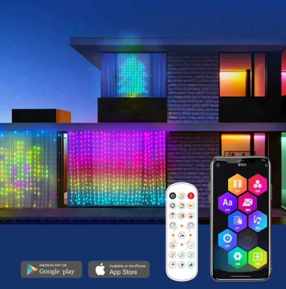 Smart RGB LED Curtain String Lights - Home Decor